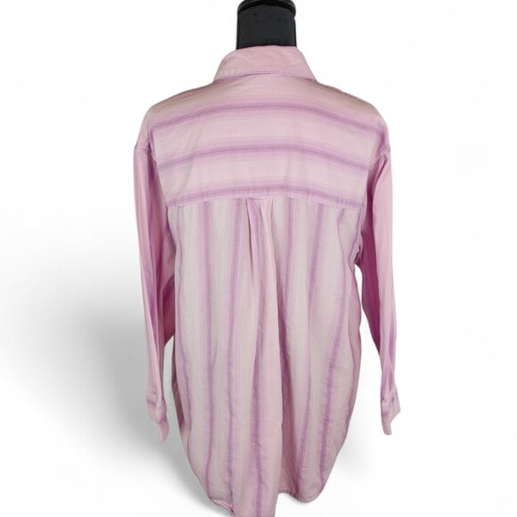 TERRA & SKY Striped Tunic Top Blouse 1X Pink Cream Business Casual Office - Picture 2 of 4